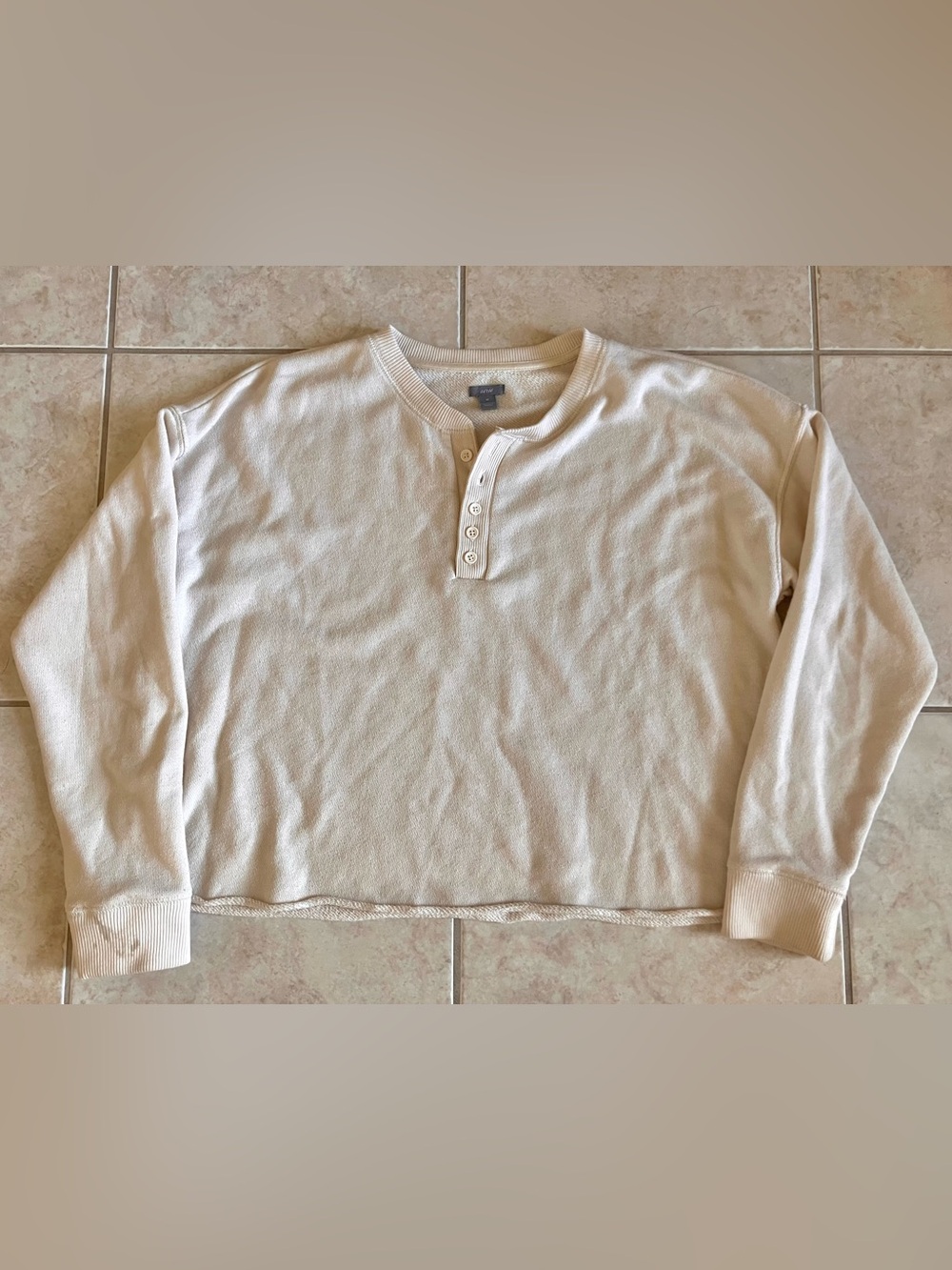 aerie Cream Henley Crewneck Sweater